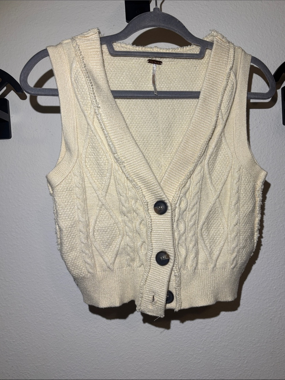 Free People Cream Cable Knit Button-Front Sweater Vest